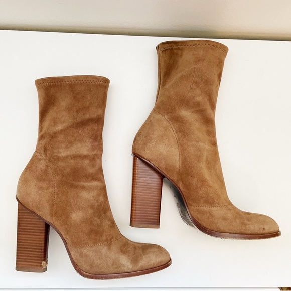 Alexander Wang Gia Suede Heeled boots sock bootie Ankle Size 37.5 leather brown - Picture 11 of 14